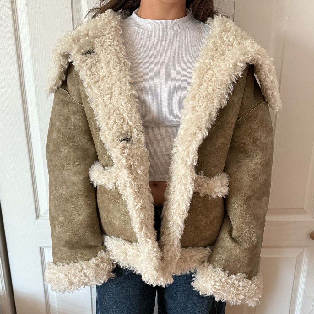 Kiki Faux Leather Jacket with High Pile Fleece Trim